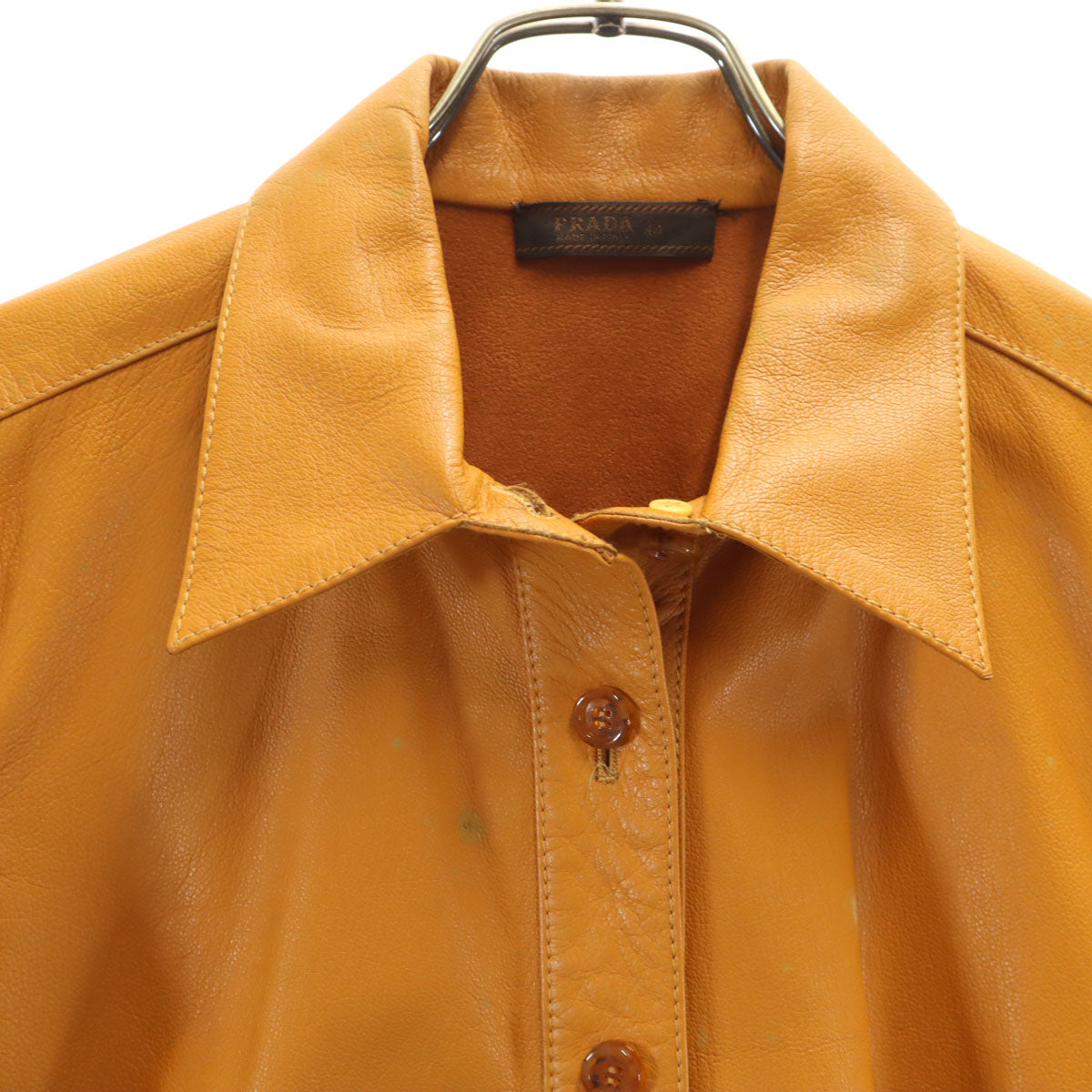PRADA Italy Leather Long Sleeve Button-Up Size 44