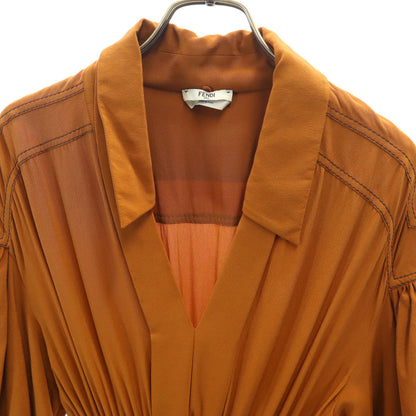 FENDI Italian Silk 3/4 Sleeve Maxi Orange Brown Dress Size 36