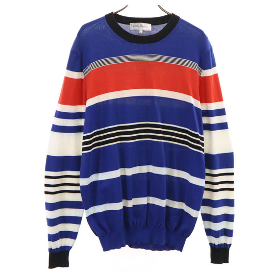 Salvatore Ferragamo Italian Striped Long Sweater Blue Size L