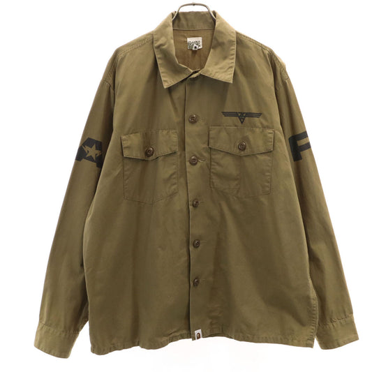Bape A BATHING APE Back Print Military Shirt Olive Size L