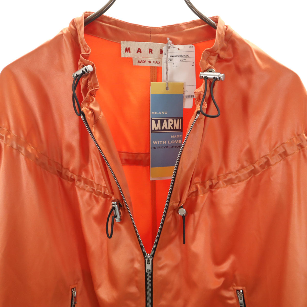 MARNI Italian Satin Drawstring Blouson Jacket Orange Size 40