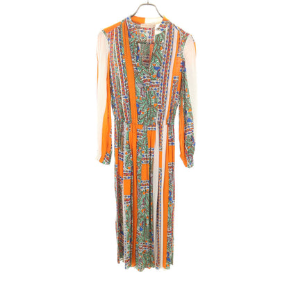 Tory Burch Pattern Long Sleeve Maxi Dress Orange Size 0 0
