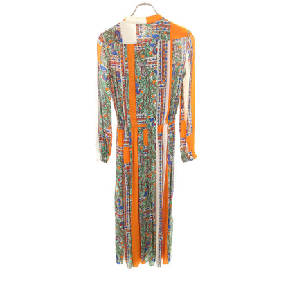 Tory Burch Pattern Long Sleeve Maxi Dress Orange Size 0 0