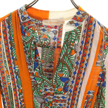 Tory Burch Pattern Long Sleeve Maxi Dress Orange Size 0 0