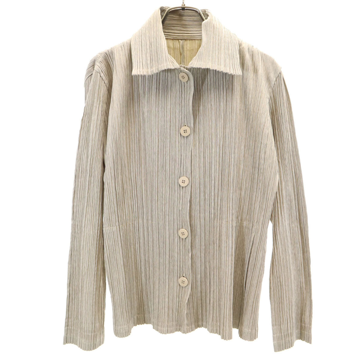 PLEATS PLEASE Japan-Made Long Sleeve Blouse Greige Shirt Size 4