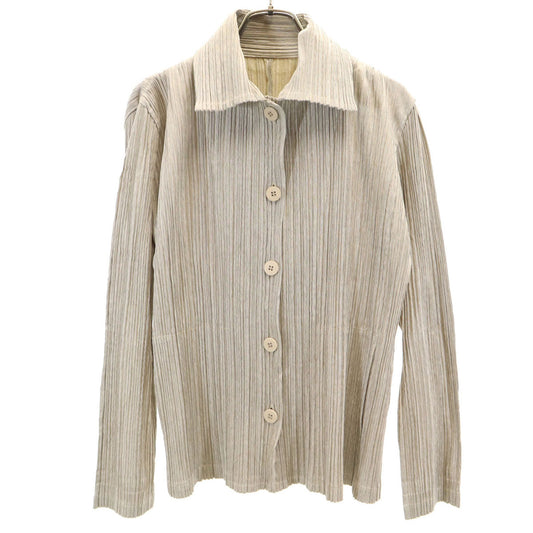 PLEATS PLEASE Japan-Made Long Sleeve Blouse Greige Shirt Size 4