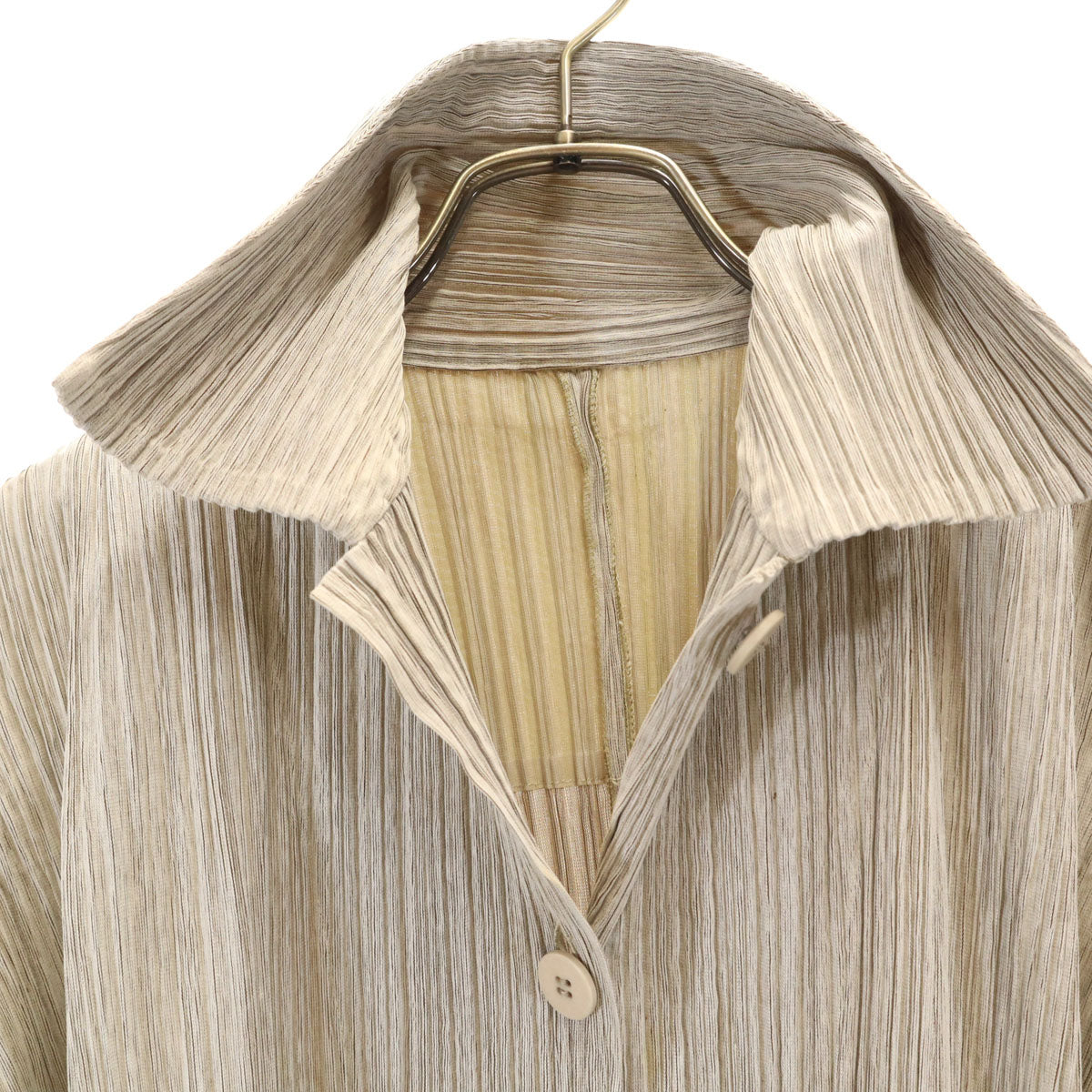 PLEATS PLEASE Japan-Made Long Sleeve Blouse Greige Shirt Size 4