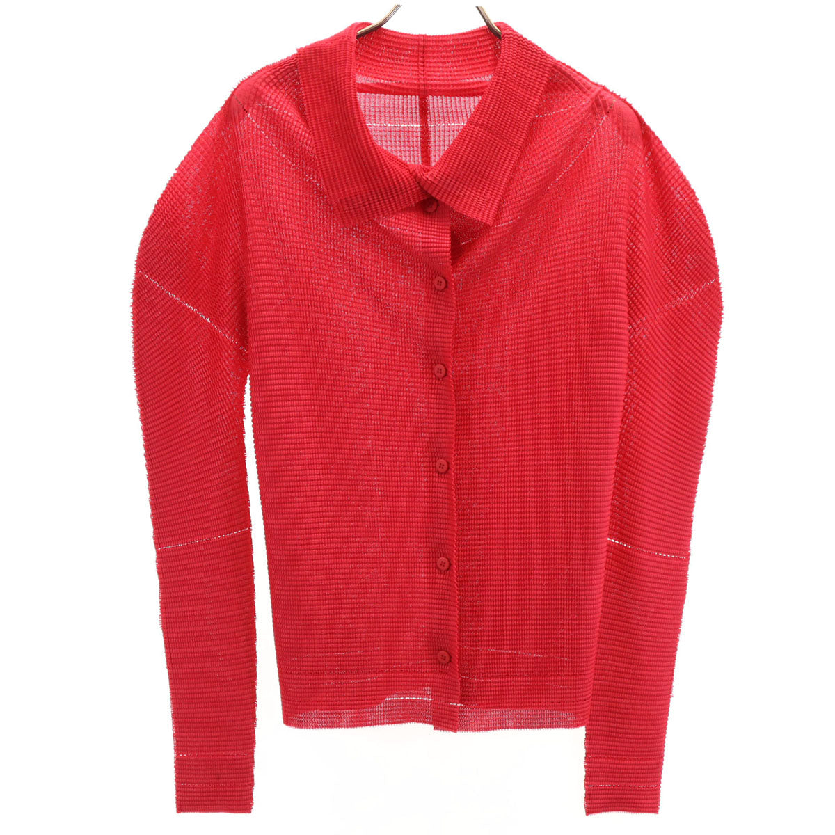 ISSEY MIYAKE me Long Sleeve Pleated Up Red Shirt