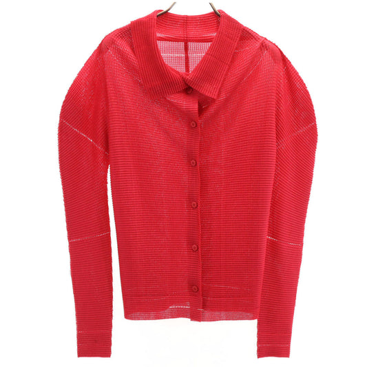 ISSEY MIYAKE me Long Sleeve Pleated Up Red Shirt