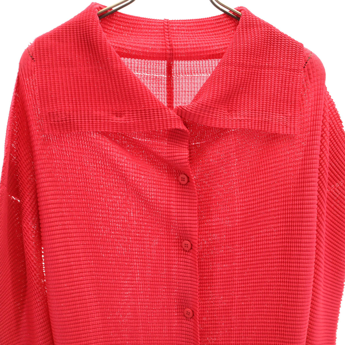 ISSEY MIYAKE me Long Sleeve Pleated Up Red Shirt