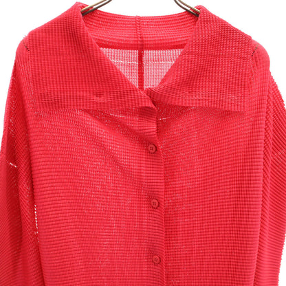 ISSEY MIYAKE me Long Sleeve Pleated Up Red Shirt