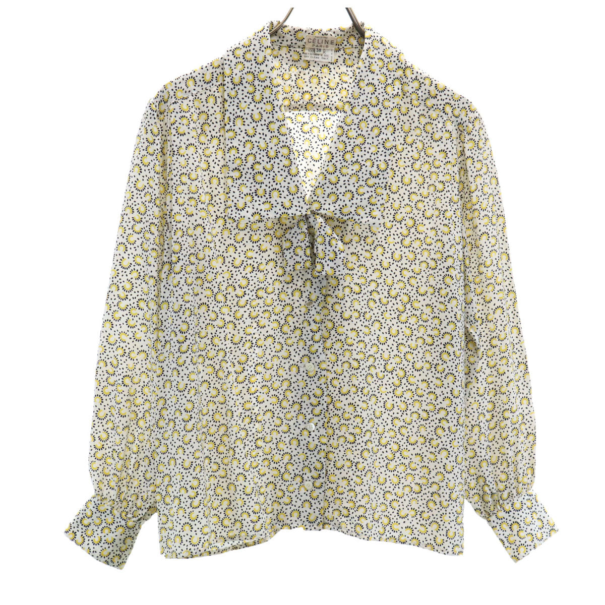 CELINE 90s Italian Phoebe Era Bow Tie Shirt Yellow Size 38