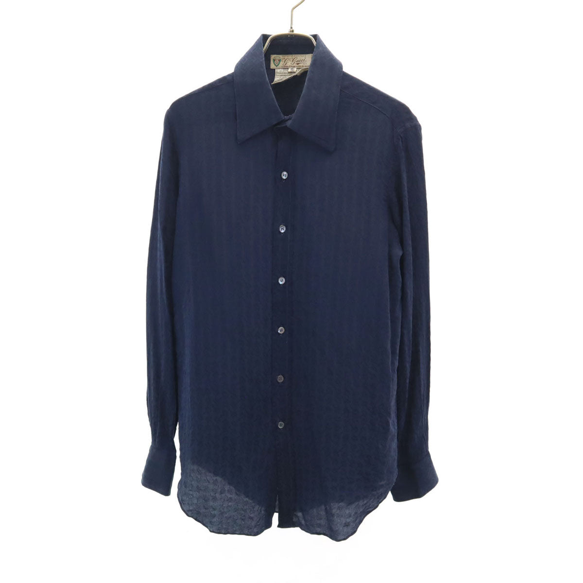 GUCCI 80s Vintage Italian Silk All-Over Shirt Navy Size 15.5-39