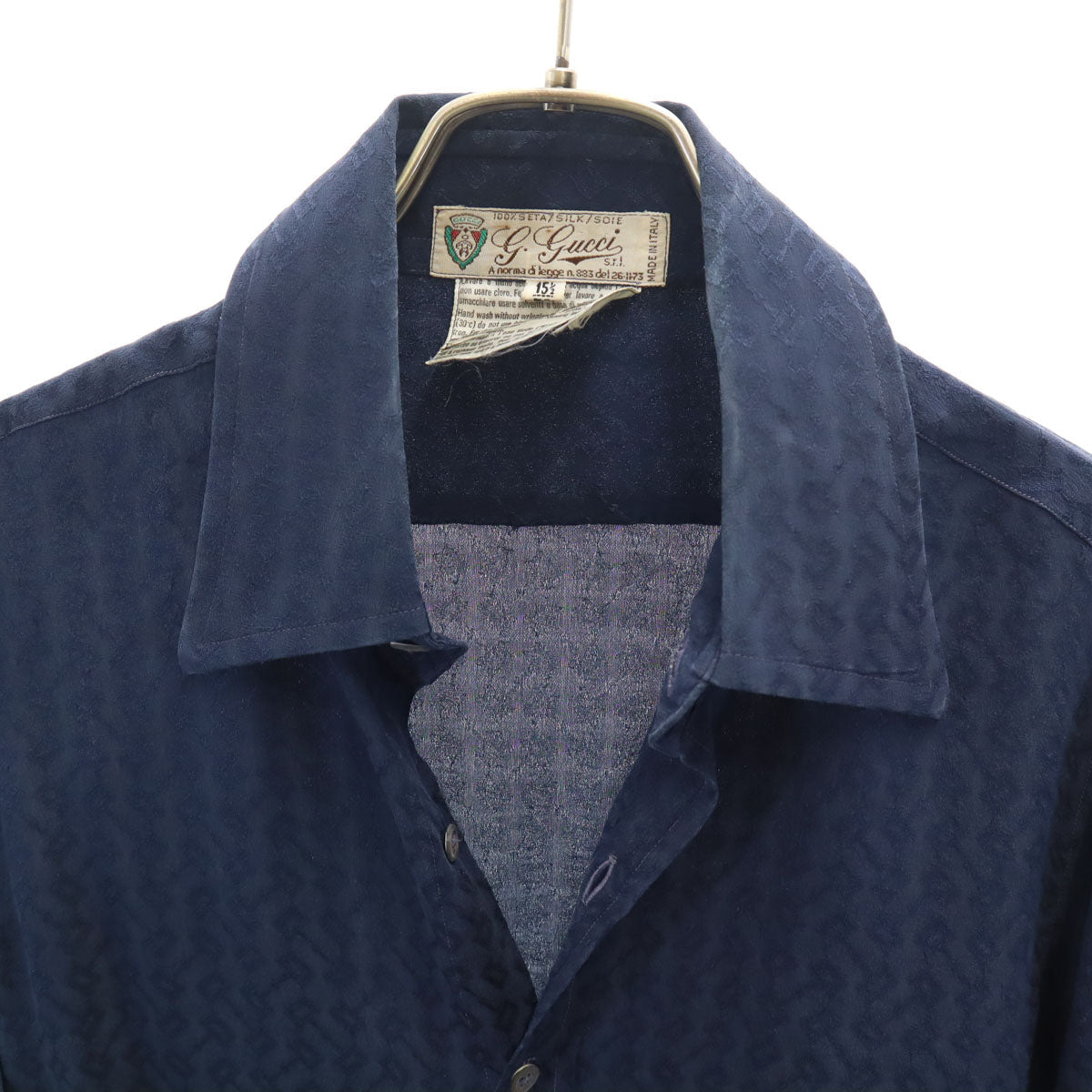 GUCCI 80s Vintage Italian Silk All-Over Shirt Navy Size 15.5-39