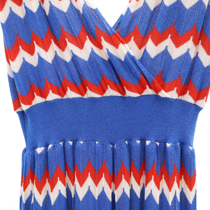 P.A.R.O.S.H. Zigzag Sleeveless Knit Maxi Dress Blue Size XS