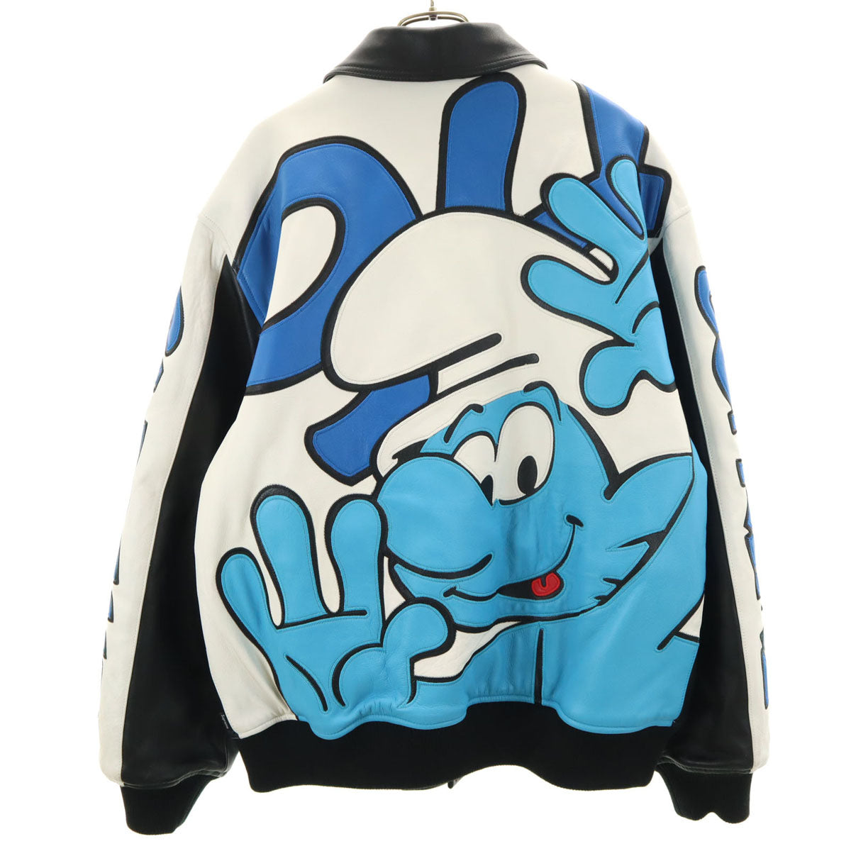 Supreme 20FW Smurfs Lamb Leather Varsity Jacket Black Size L