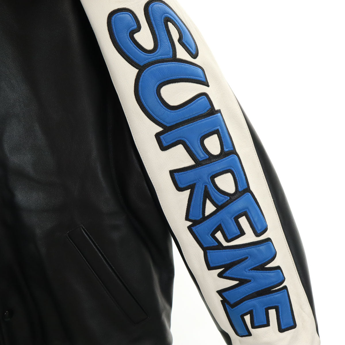 Supreme 20FW Smurfs Lamb Leather Varsity Jacket Black Size L