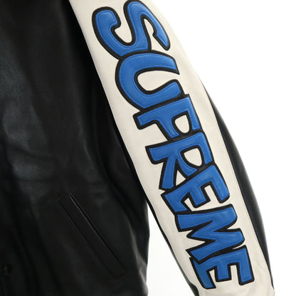 Supreme 20FW Smurfs Lamb Leather Varsity Jacket Black Size L