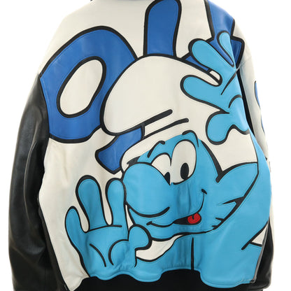 Supreme 20FW Smurfs Lamb Leather Varsity Jacket Black Size L