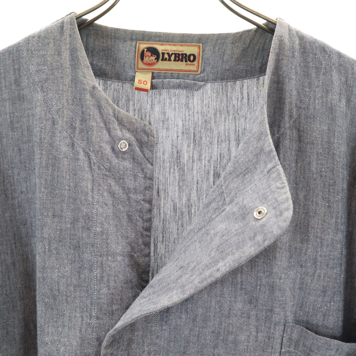 Nigel Cabourn Lybro Gray Long Collarless Shirt Size 50