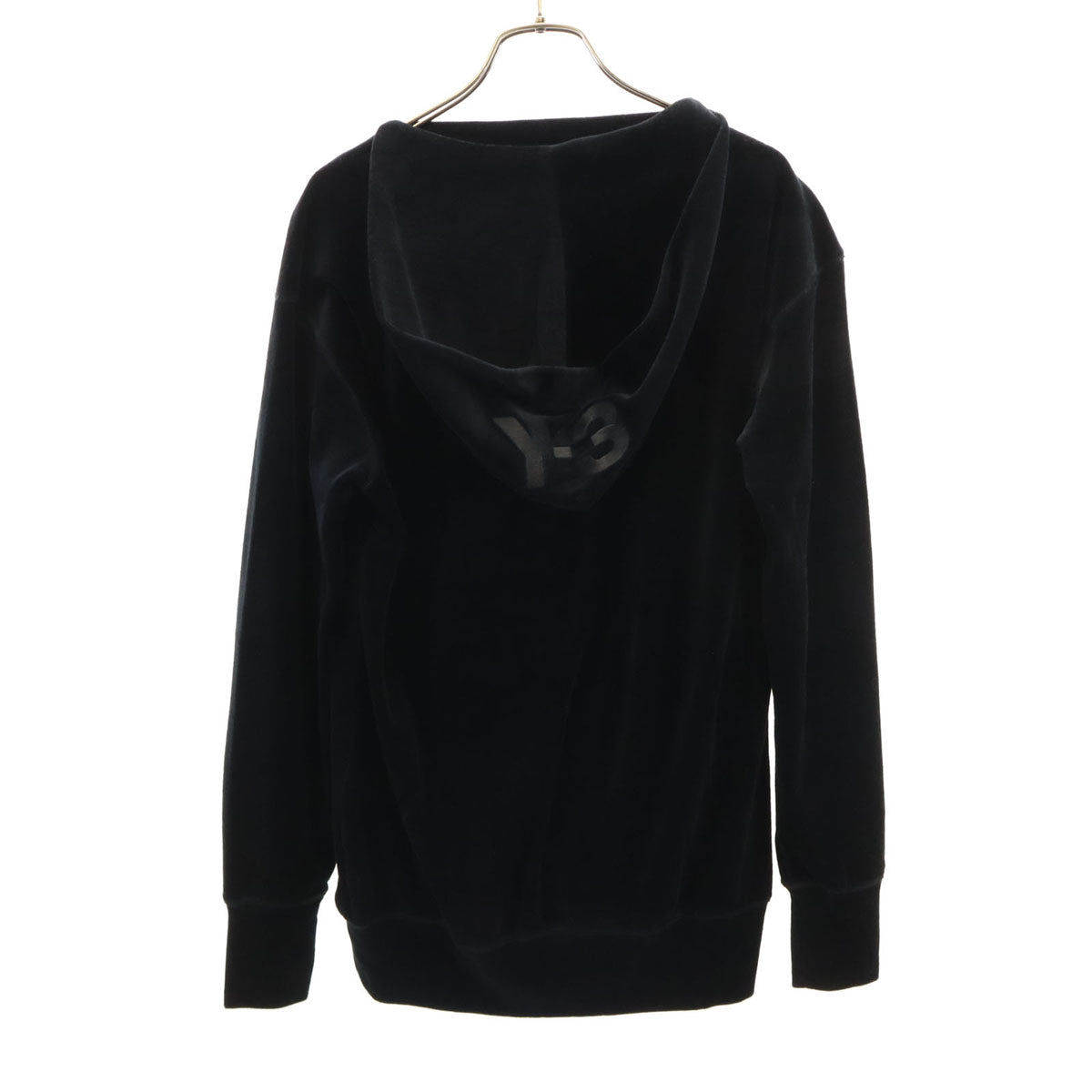 Y-3 Black Velour Long Sleeve Hoodie Size S