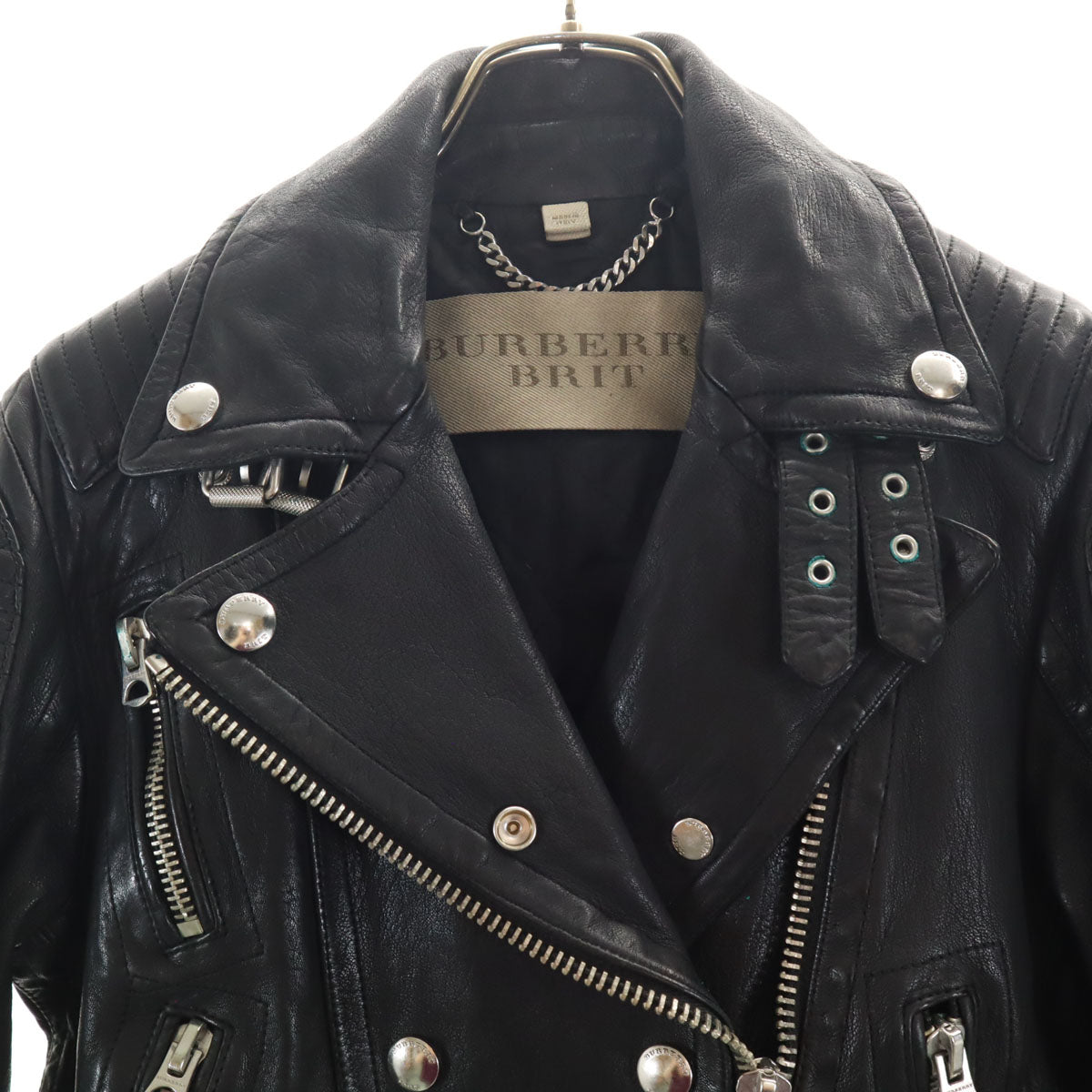 BURBERRY BRIT Lamb Leather Double Jacket Black Size 38