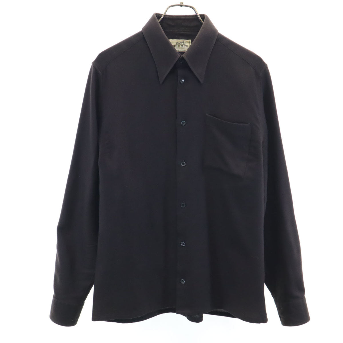 HERMES French Wool Long Sleeve Shirt Brown Size 42