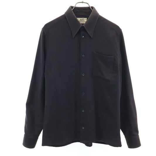 HERMES French Wool Long Sleeve Shirt Brown Size 42