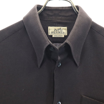 HERMES French Wool Long Sleeve Shirt Brown Size 42