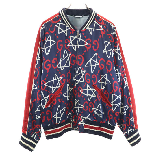 GUCCI 16AW Italian Ghost Pattern Rayon Bomber Navy Size 50