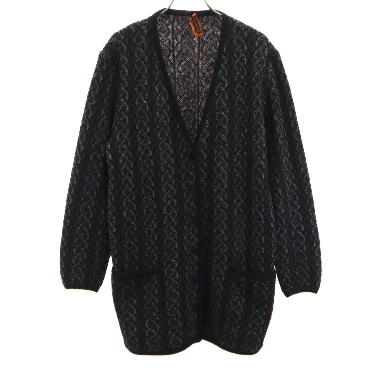 Missoni 90s Italian Cable Knit V-Neck Cardigan Black Size 42