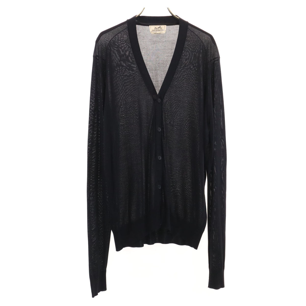 HERMES Italian Silk V-Neck Knit Cardigan Black Size L