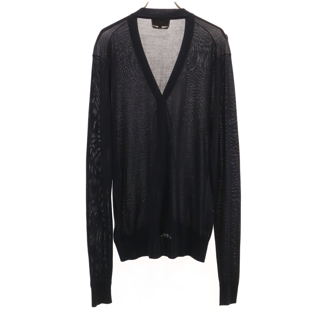 HERMES Italian Silk V-Neck Knit Cardigan Black Size L