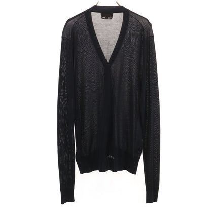 HERMES Italian Silk V-Neck Knit Cardigan Black Size L
