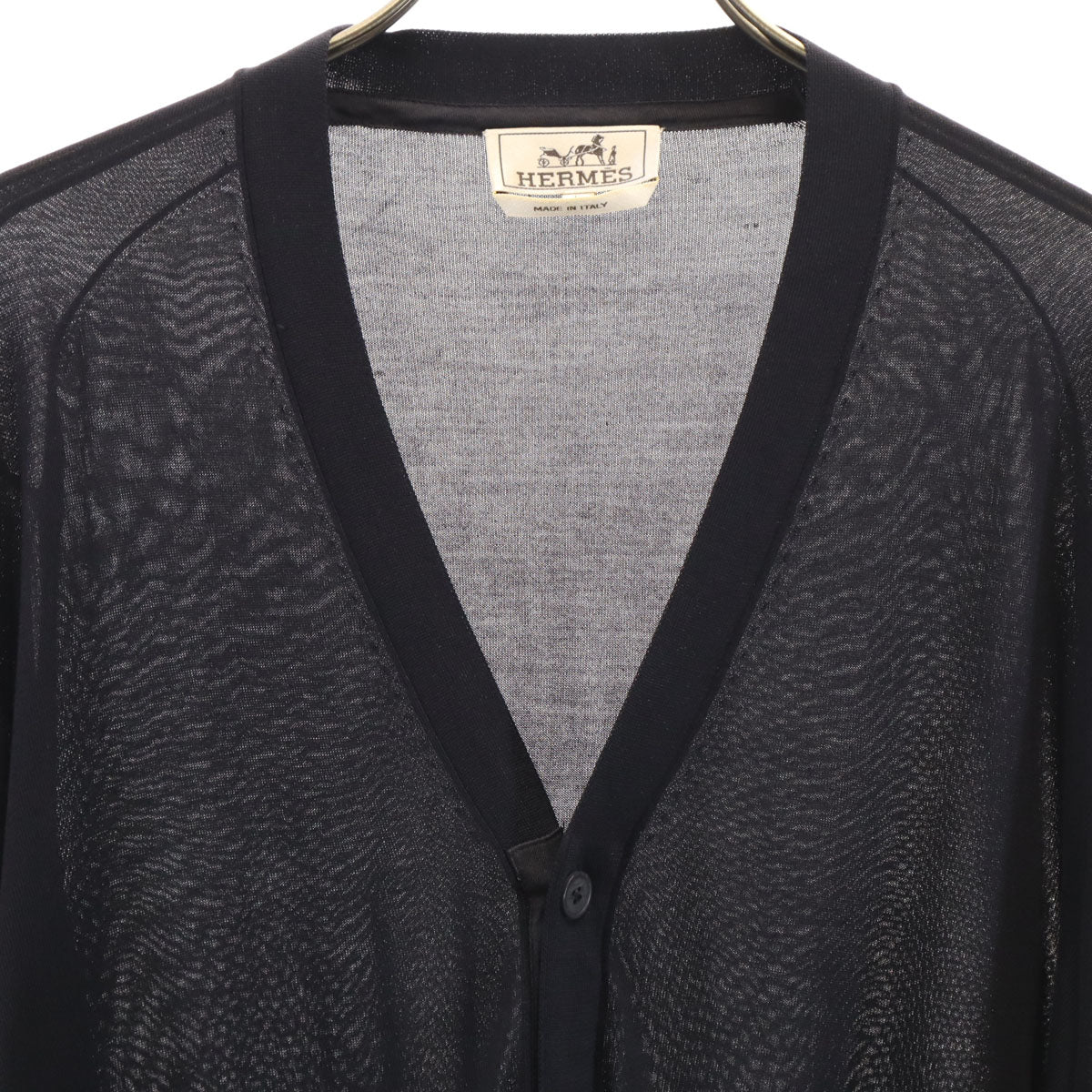 HERMES Italian Silk V-Neck Knit Cardigan Black Size L