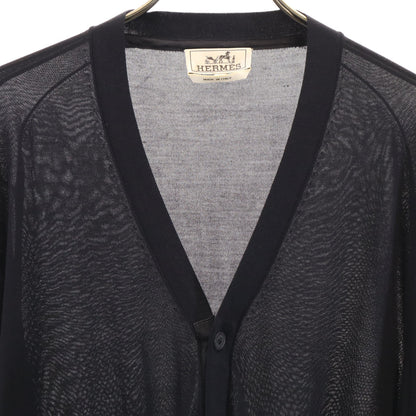HERMES Italian Silk V-Neck Knit Cardigan Black Size L