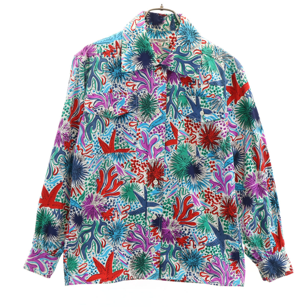 SAINT LAURENT 70s Vintage Multi Patterned Long Sleeve Shirt Size 34