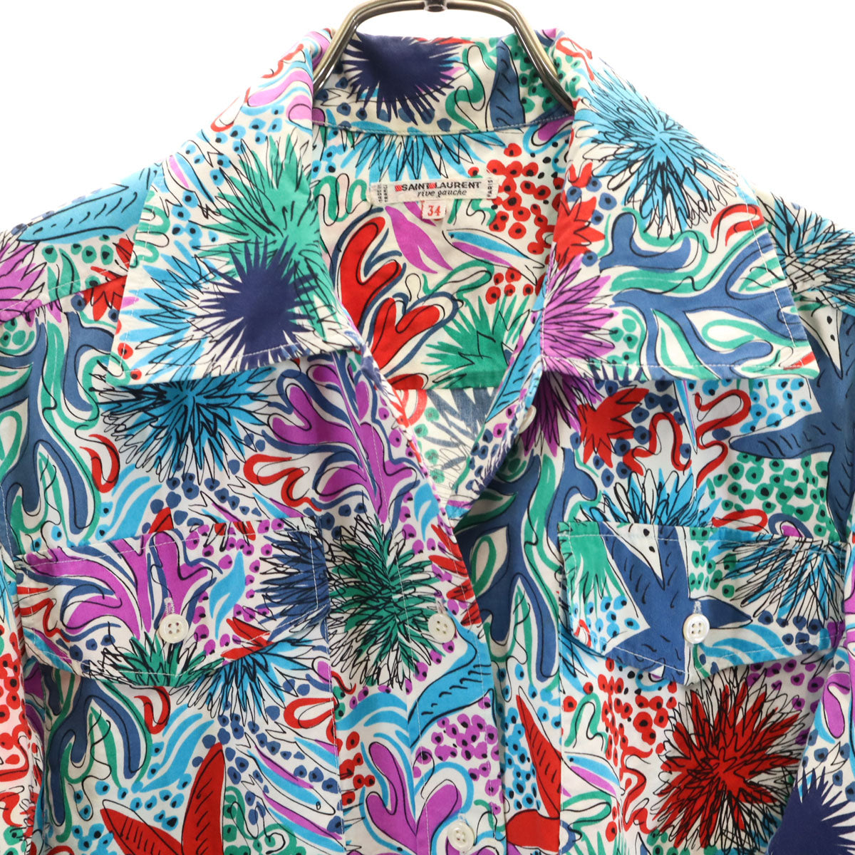 SAINT LAURENT 70s Vintage Multi Patterned Long Sleeve Shirt Size 34
