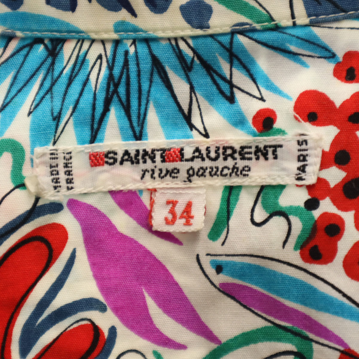 SAINT LAURENT 70s Vintage Multi Patterned Long Sleeve Shirt Size 34
