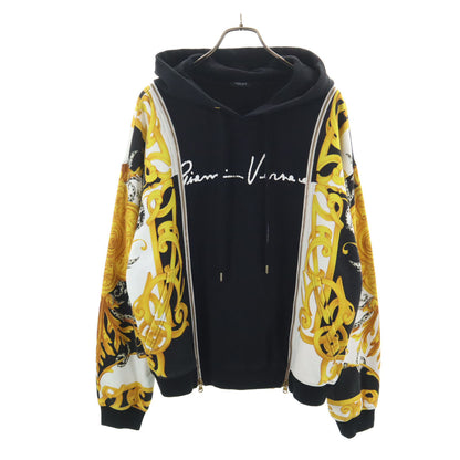 VERSACE All-Over Pattern Long Sleeve Hoodie Black Size 36