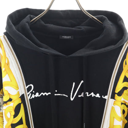 VERSACE All-Over Pattern Long Sleeve Hoodie Black Size 36
