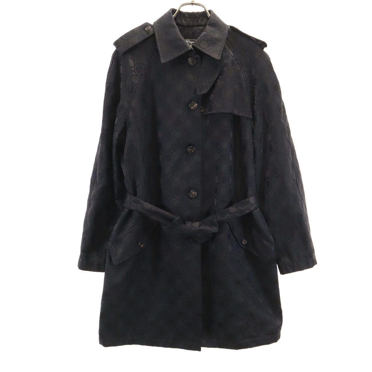 Salvatore Ferragamo 90s Gancini Trench Coat Black Size 42