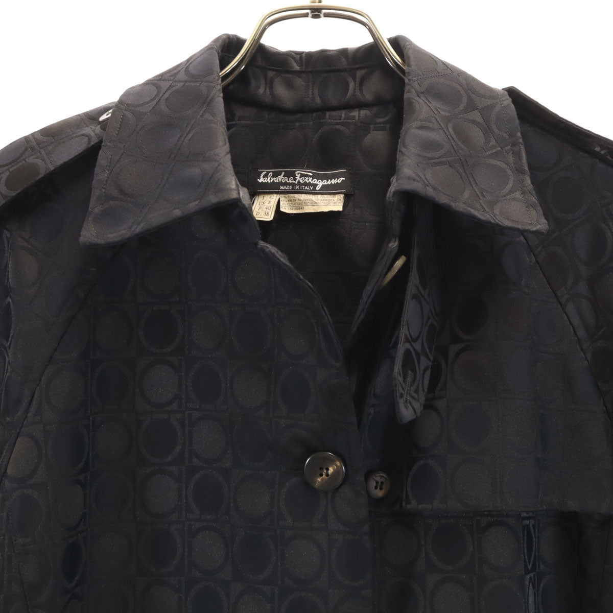 Salvatore Ferragamo 90s Gancini Trench Coat Black Size 42