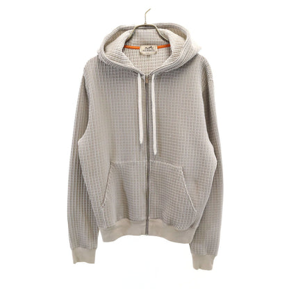 HERMES Italian Waffle Knit Zip Hoodie Grey Size S