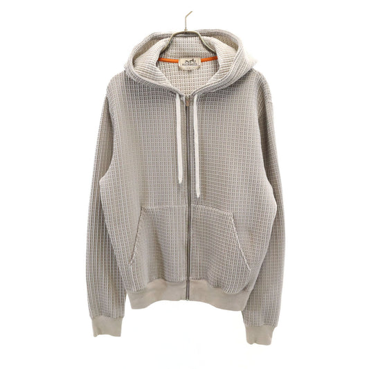 HERMES Italian Waffle Knit Zip Hoodie Grey Size S