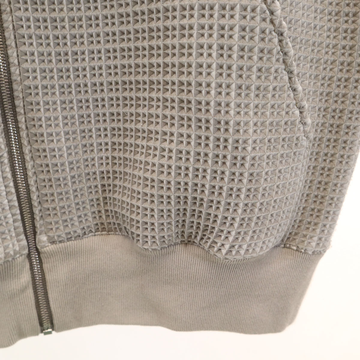 HERMES Italian Waffle Knit Zip Hoodie Grey Size S