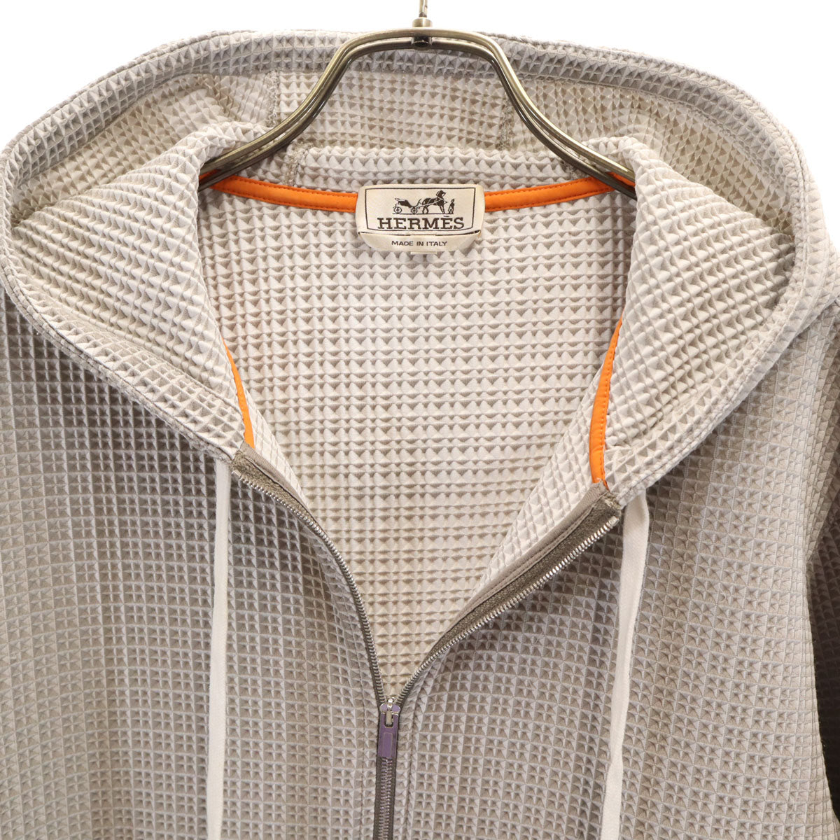 HERMES Italian Waffle Knit Zip Hoodie Grey Size S