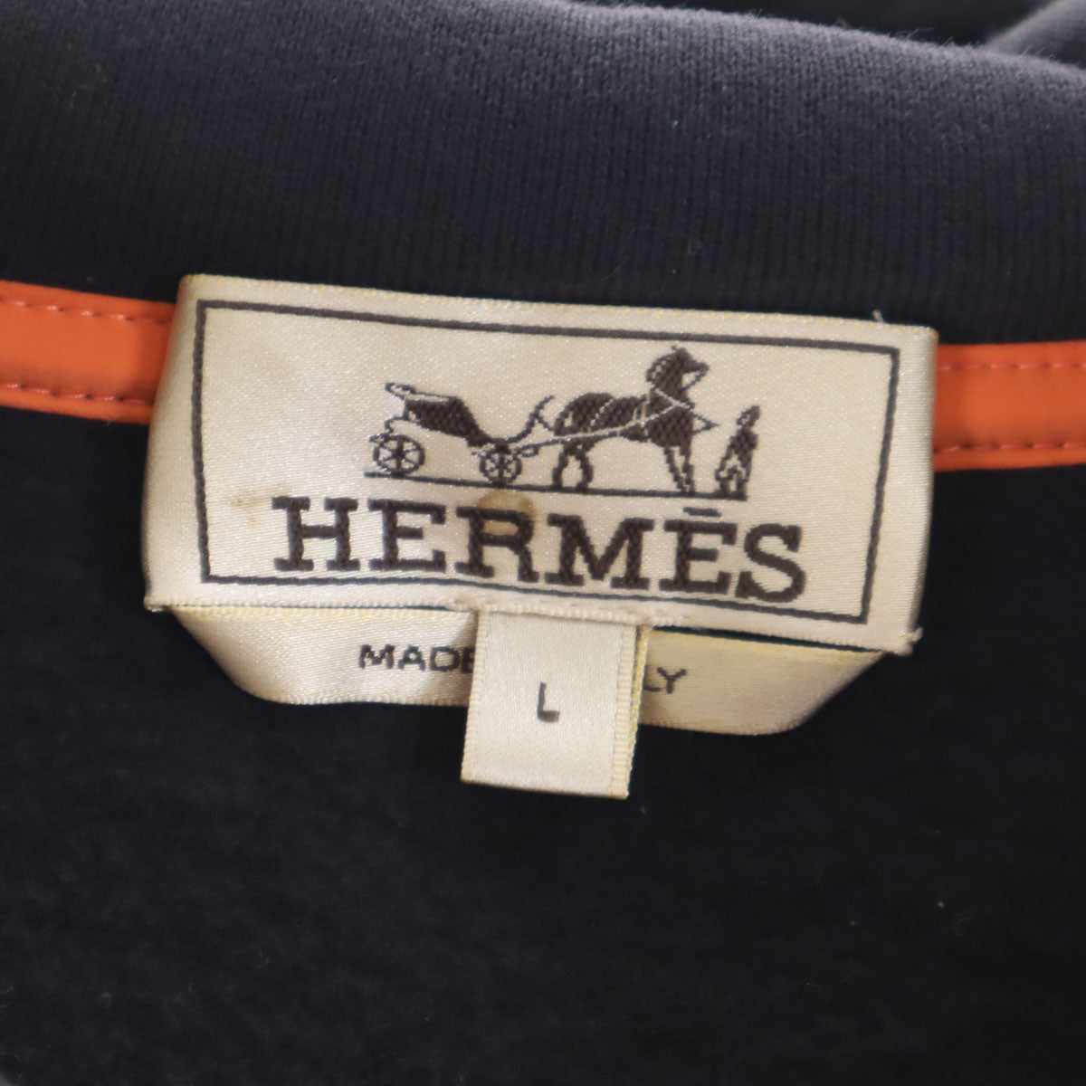 HERMES Italian Fleece Lined Hoodie Black Size L
