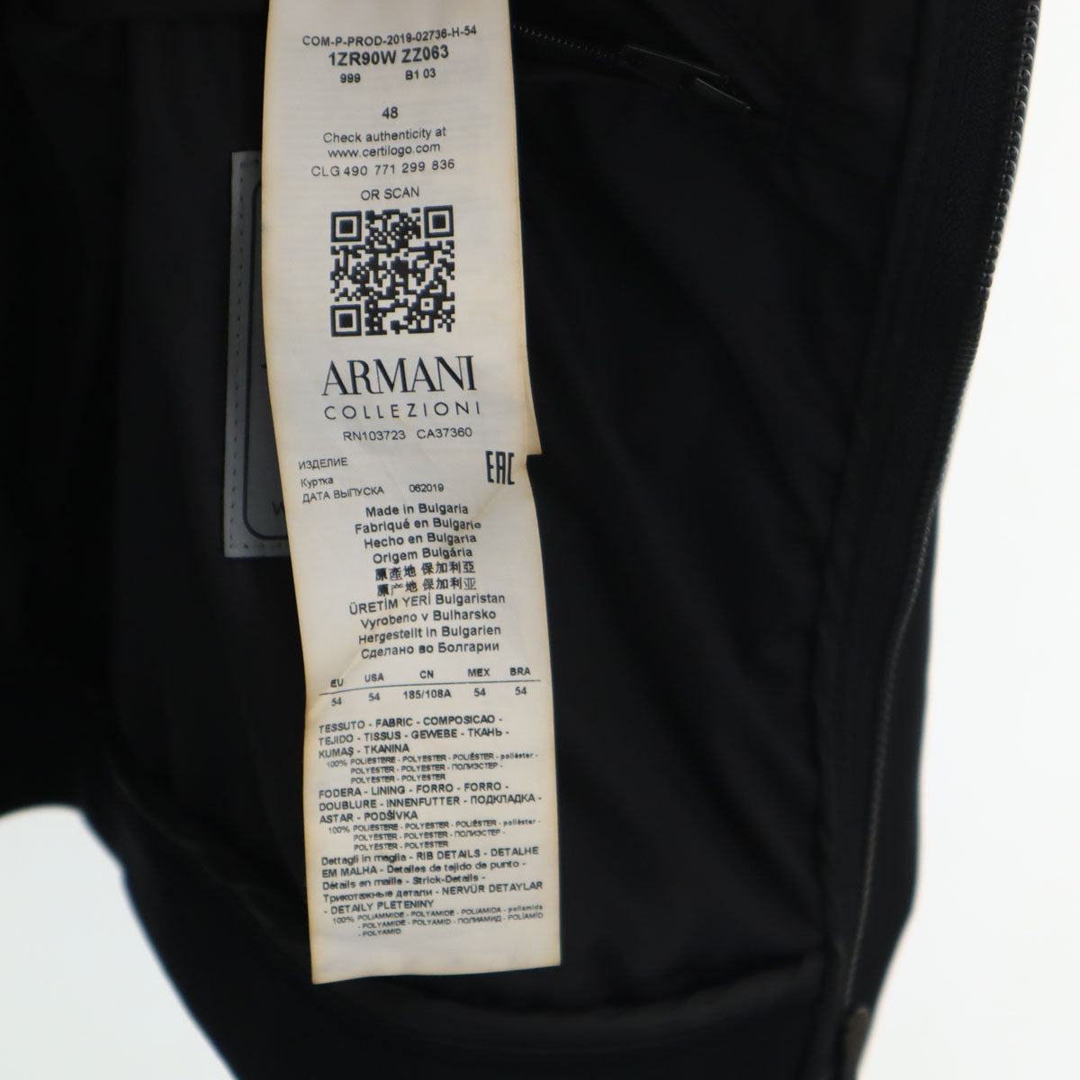 ARMANI COLLEZIONI Bulgarian Blouson Black Size 54