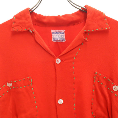 COUNTRY SQUIRE 50s Vintage Open Collar Shirt Red Size L